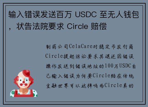 输入错误发送百万 USDC 至无人钱包，状告法院要求 Circle 赔偿