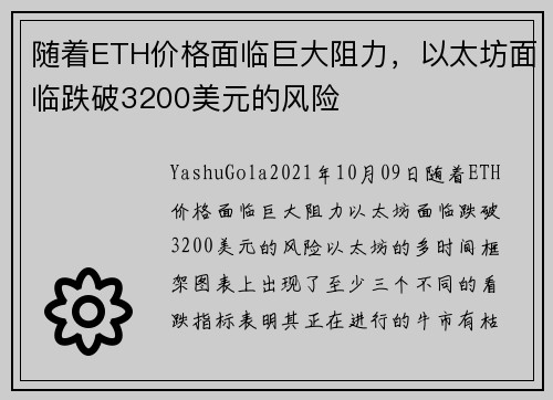 随着ETH价格面临巨大阻力，以太坊面临跌破3200美元的风险 